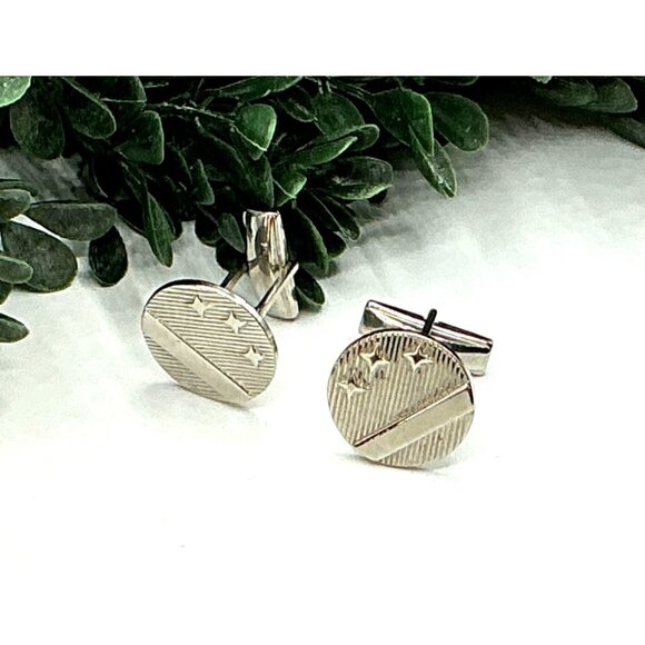 Vintage Star Textured Silver Cufflinks Elegant Mens Accessory - Picture 1 of 4